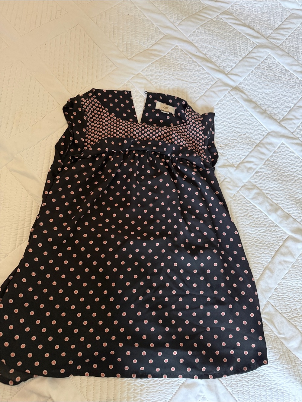 LOFT Black blouse with Pink Polka Dots